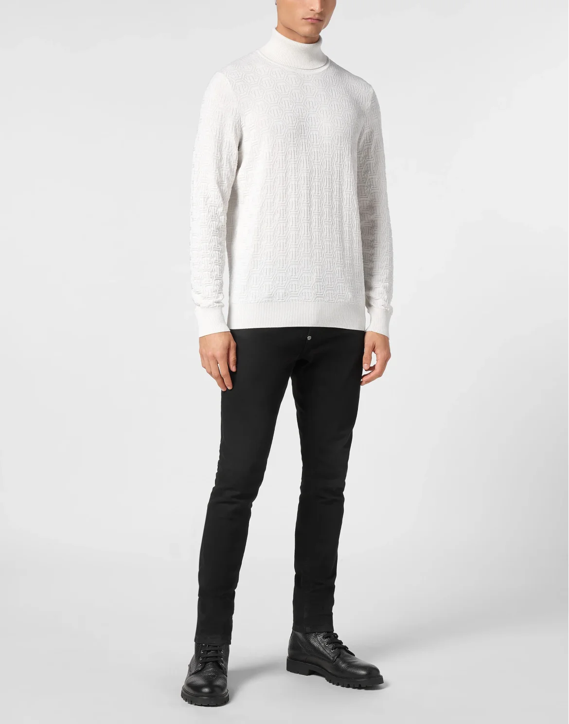 Wool Silk Turtle Neck Long-Sleeve Monogram, цвет: Белый