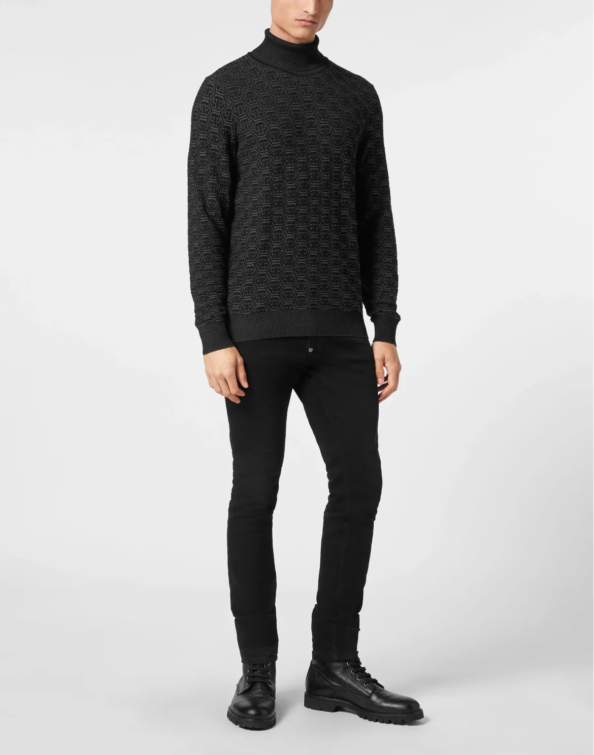 Wool Silk Turtle Neck Long-Sleeve Monogram, цвет: Черный