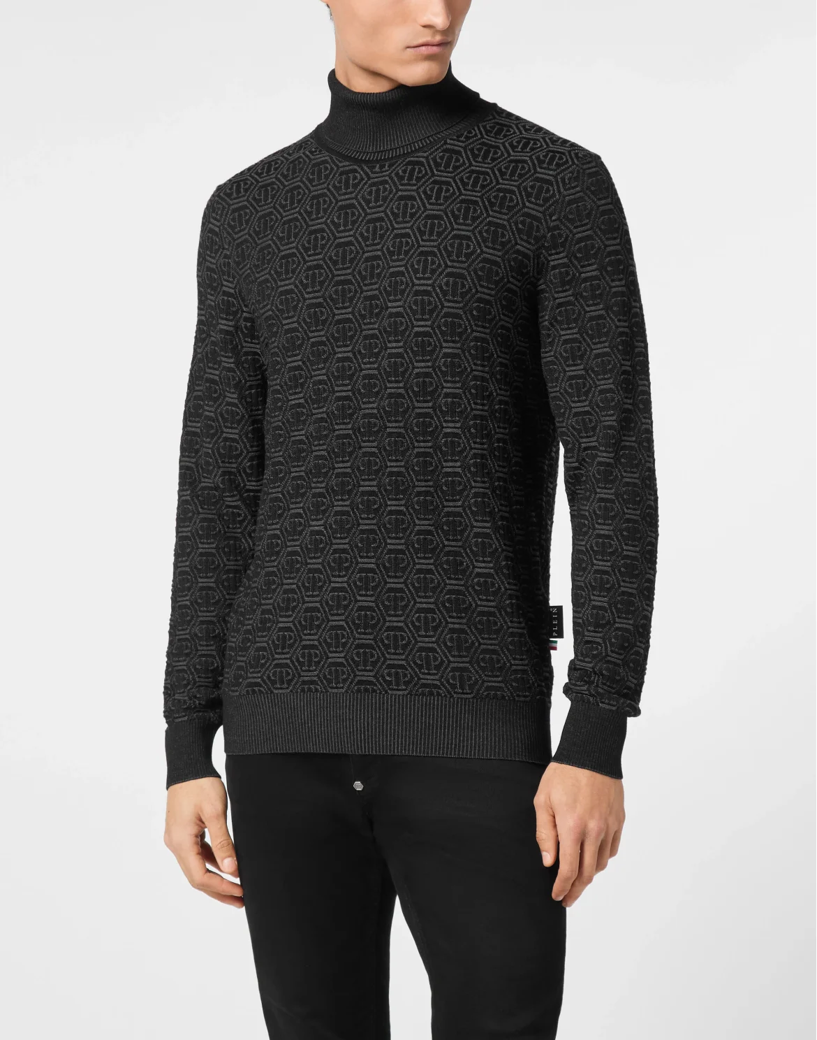 Wool Silk Turtle Neck Long-Sleeve Monogram, цвет: Черный