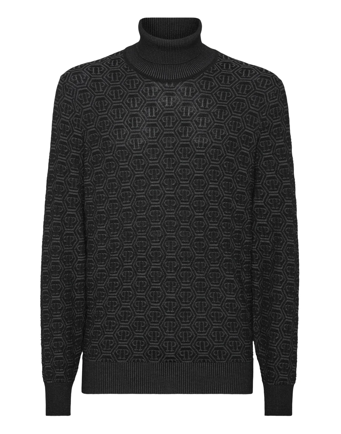 Wool Silk Turtle Neck Long-Sleeve Monogram, цвет: Черный