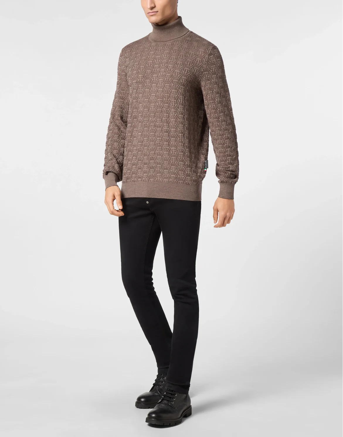 Wool Silk Turtle Neck Long-Sleeve Monogram, цвет: Бежевый