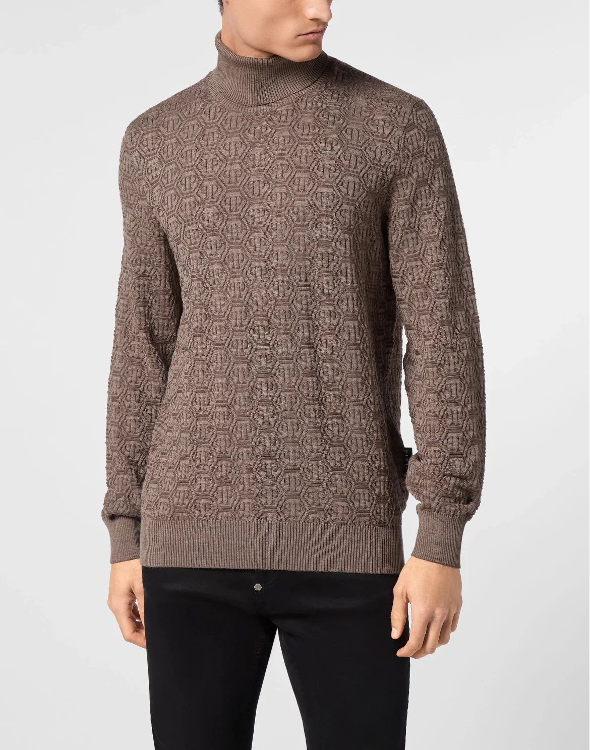 Wool Silk Turtle Neck Long-Sleeve Monogram, цвет: Бежевый