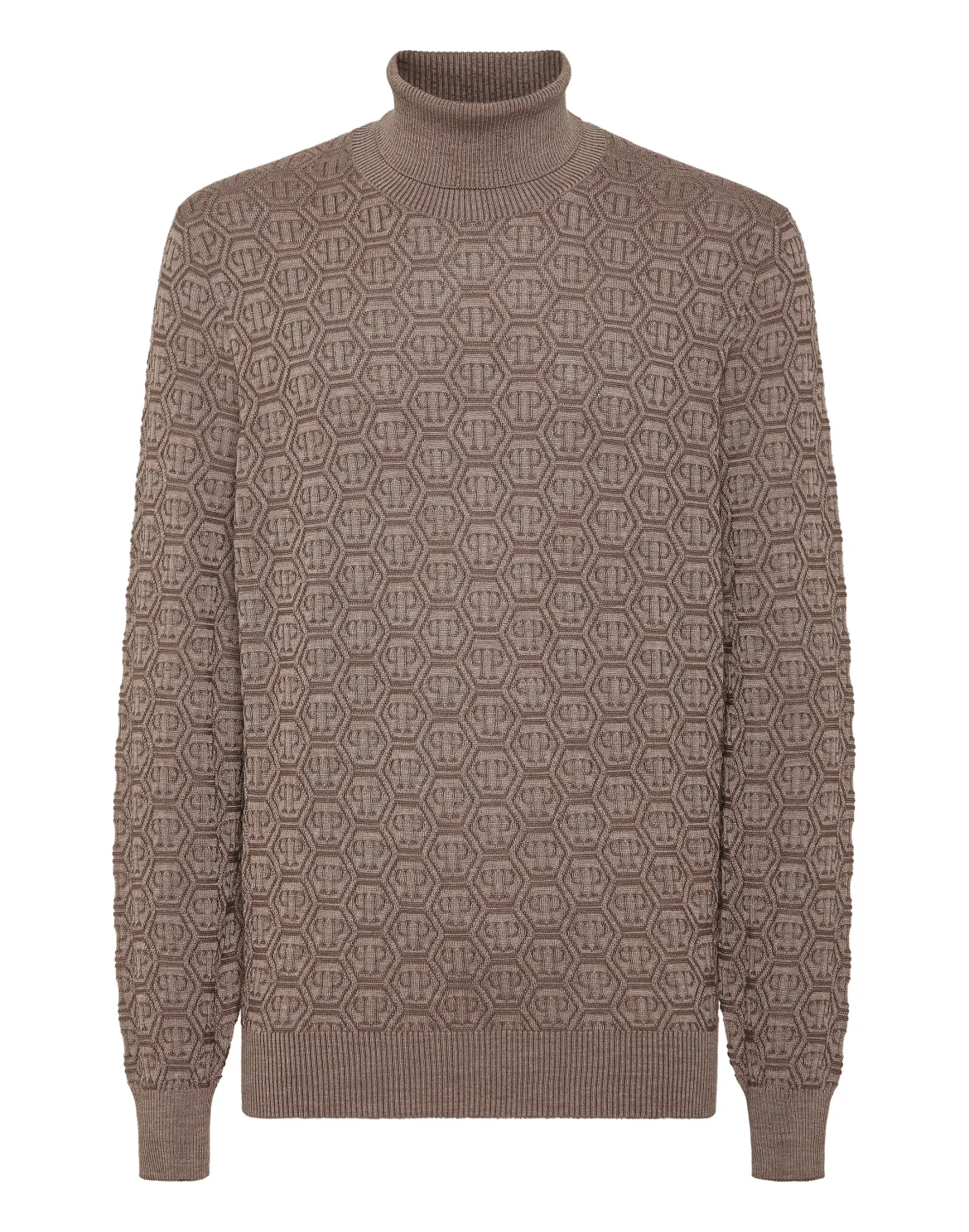 Wool Silk Turtle Neck Long-Sleeve Monogram, цвет: Бежевый