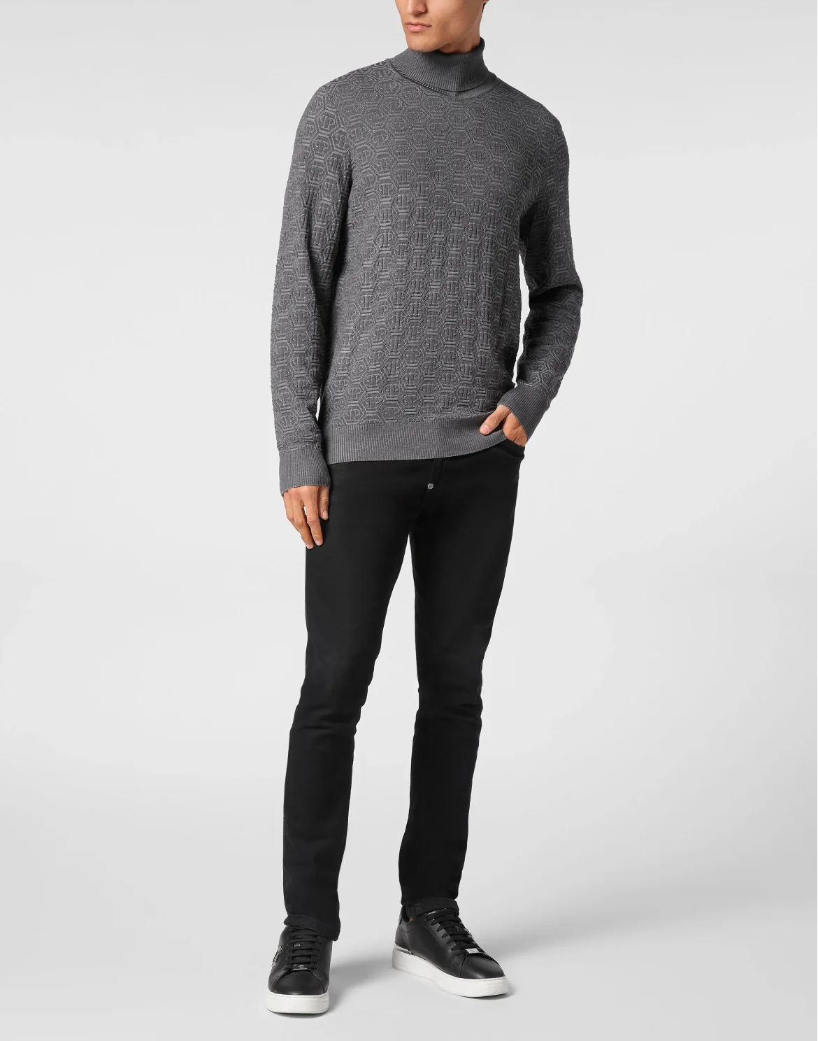 Wool Silk Turtle Neck Long-Sleeve Monogram, цвет: Серый