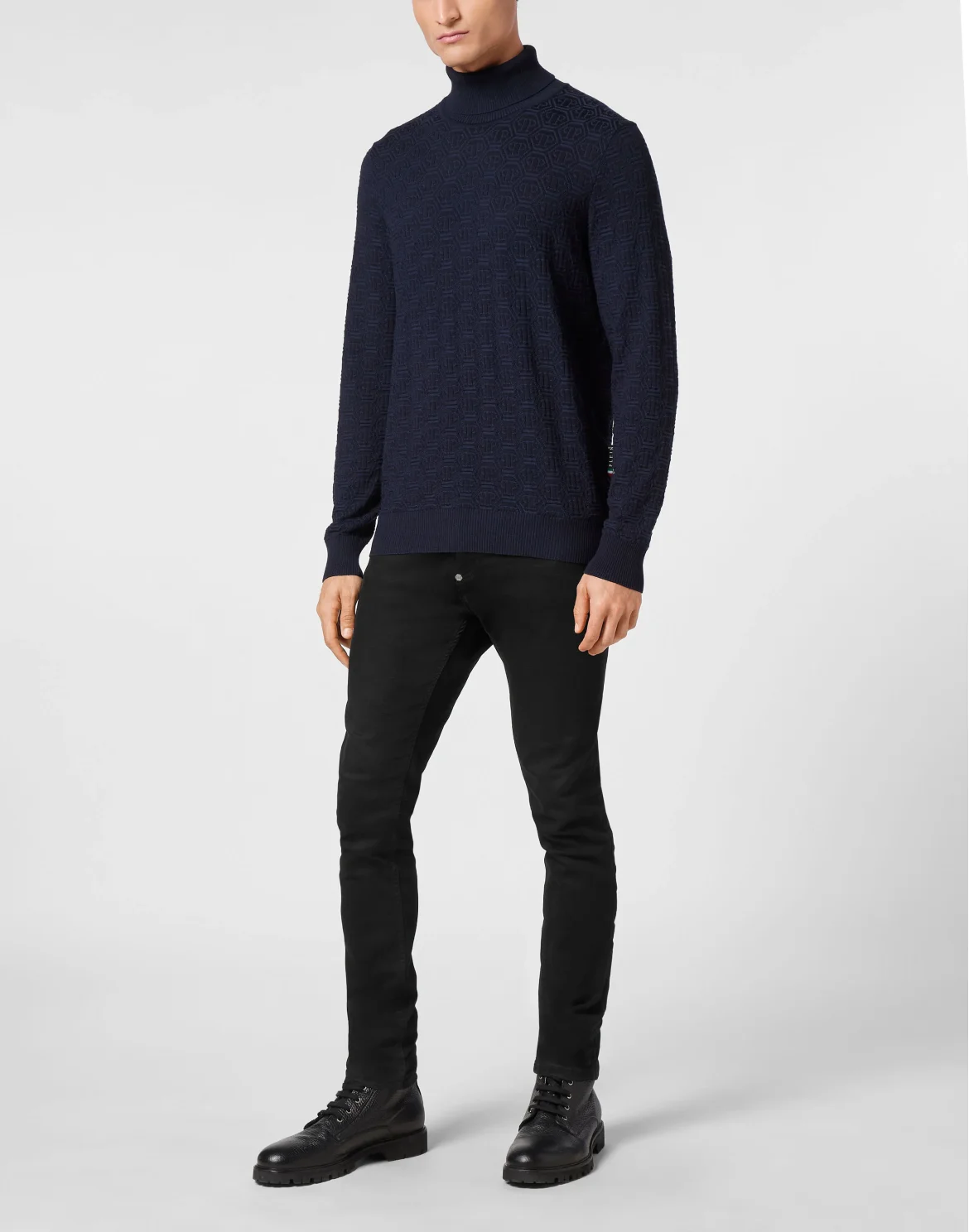 Wool Silk Turtle Neck Long-Sleeve Monogram, цвет: Синий