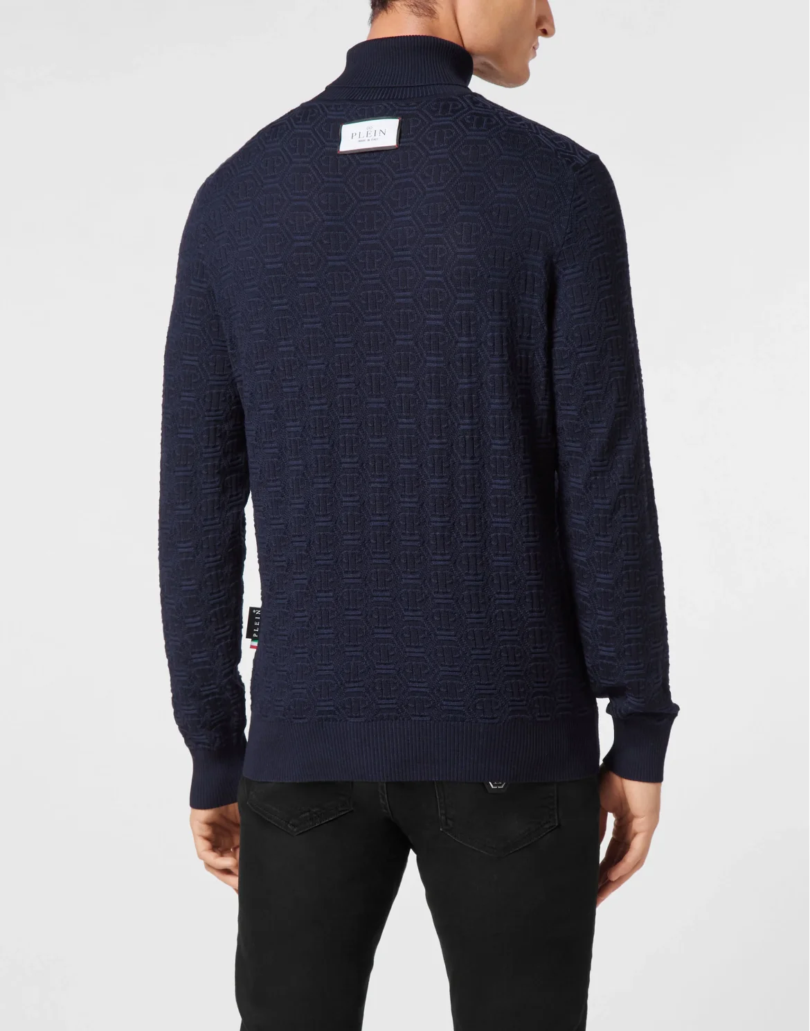 Wool Silk Turtle Neck Long-Sleeve Monogram, цвет: Синий