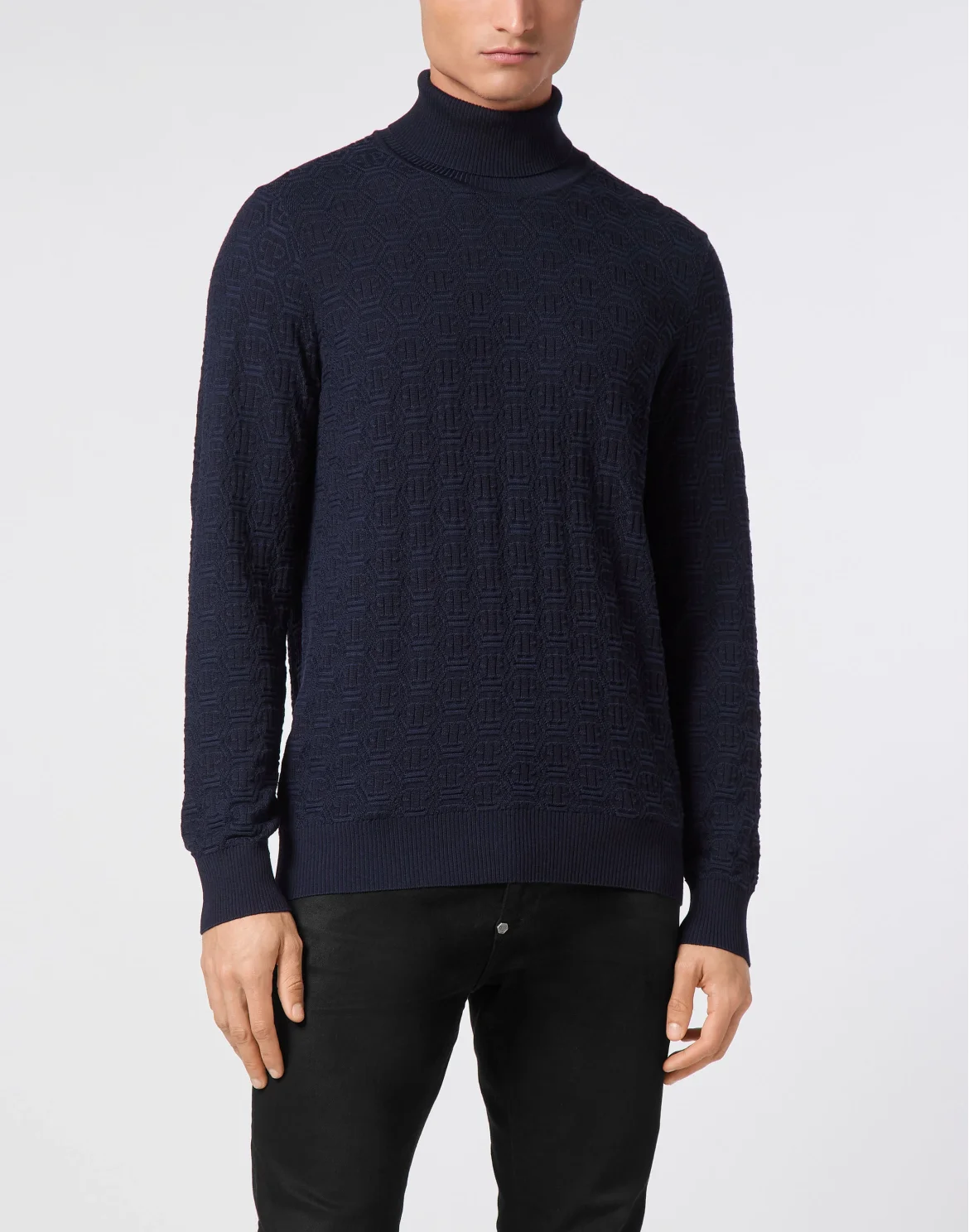Wool Silk Turtle Neck Long-Sleeve Monogram, цвет: Синий