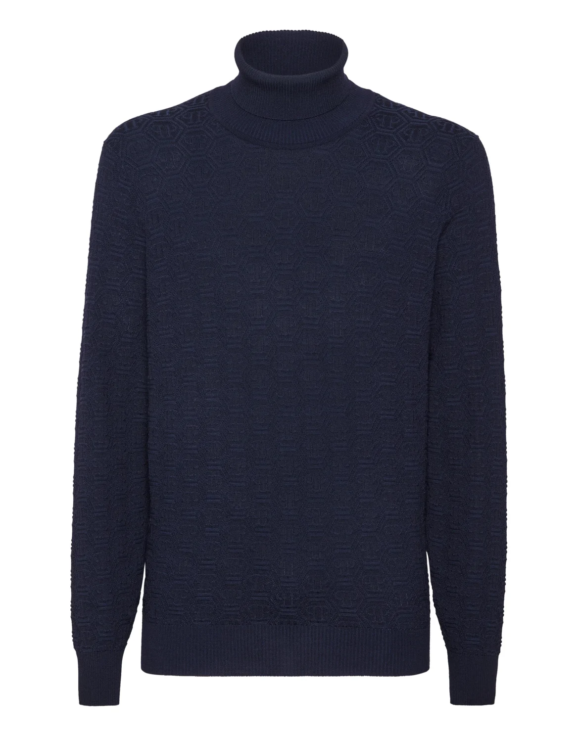 Wool Silk Turtle Neck Long-Sleeve Monogram, цвет: Синий