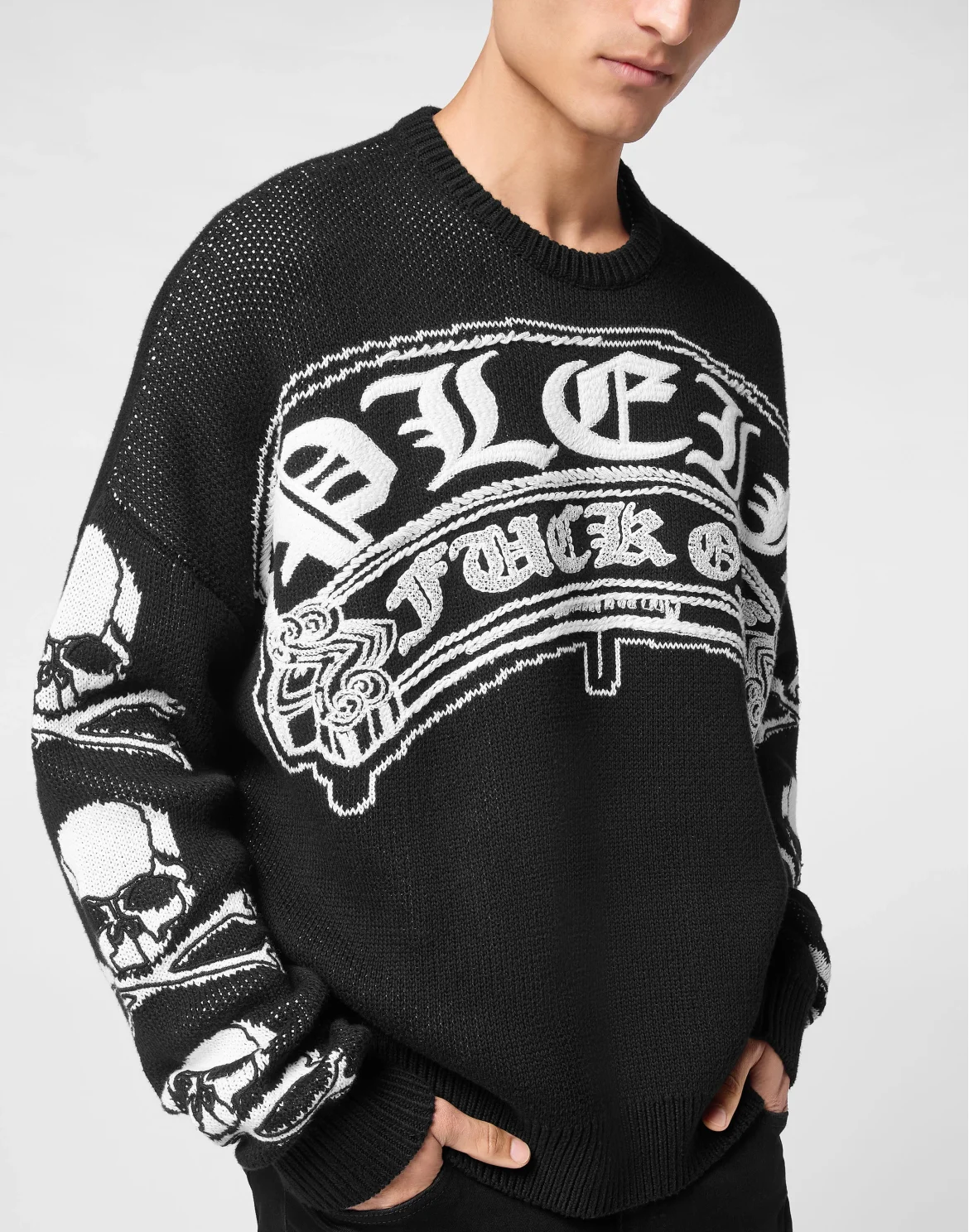 Pullover Round Neck Long-Sleeve Gothic Plein, цвет: Черный