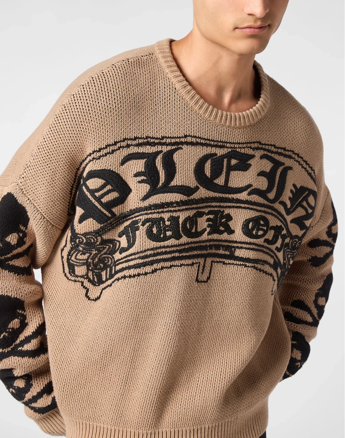 Pullover Round Neck Long-Sleeve Gothic Plein, цвет: Бежевый