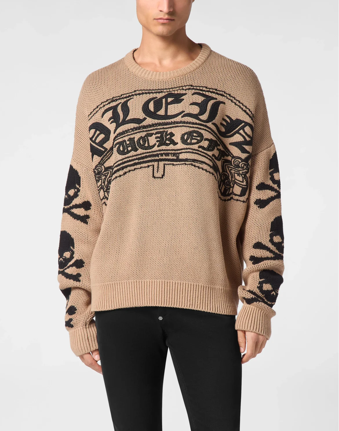 Pullover Round Neck Long-Sleeve Gothic Plein, цвет: Бежевый