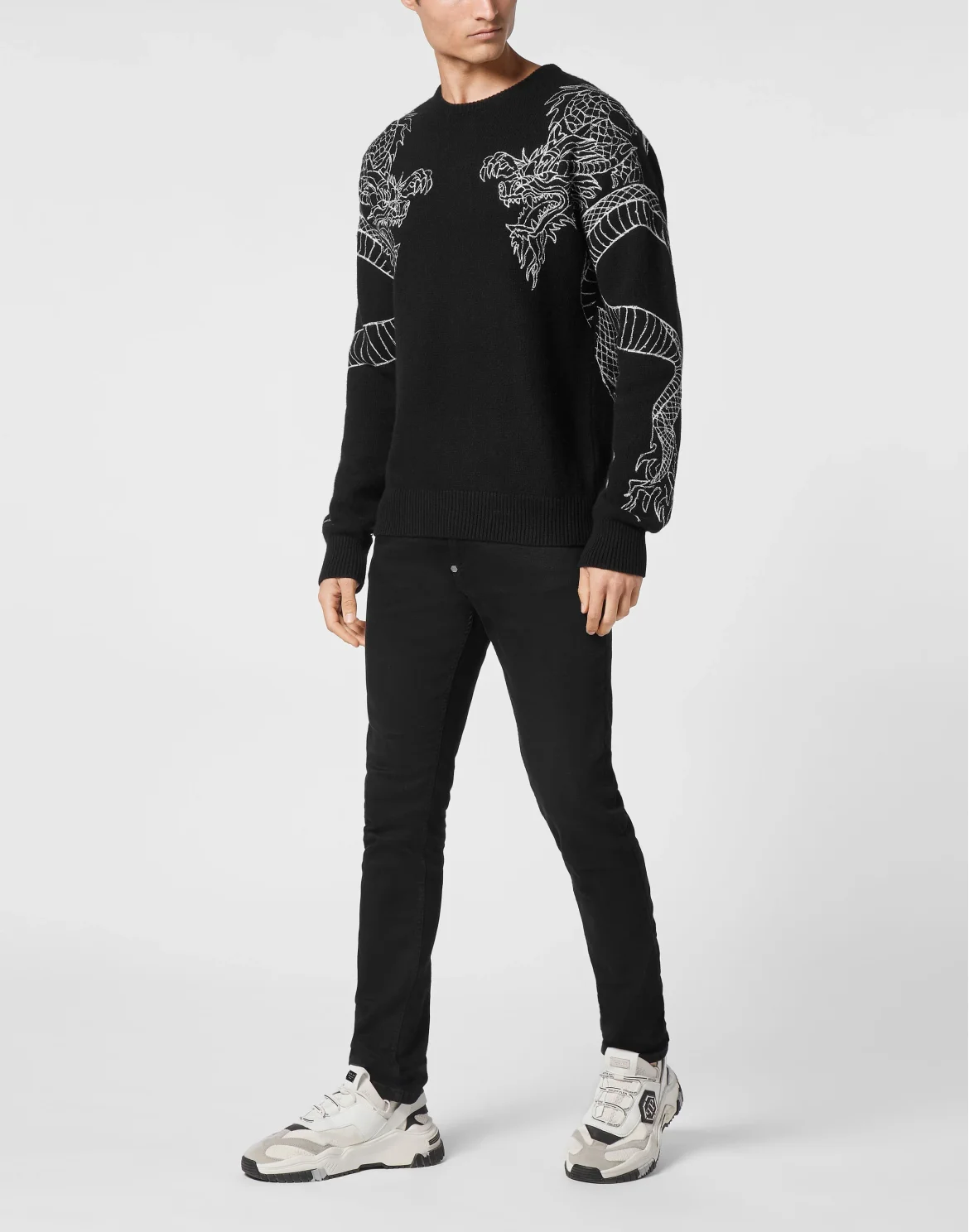 Pullover Round Neck Long-Sleeve Dragon, цвет: Черный