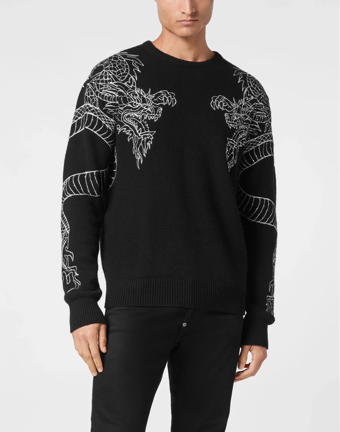 Pullover Round Neck Long-Sleeve Dragon, цвет: Черный