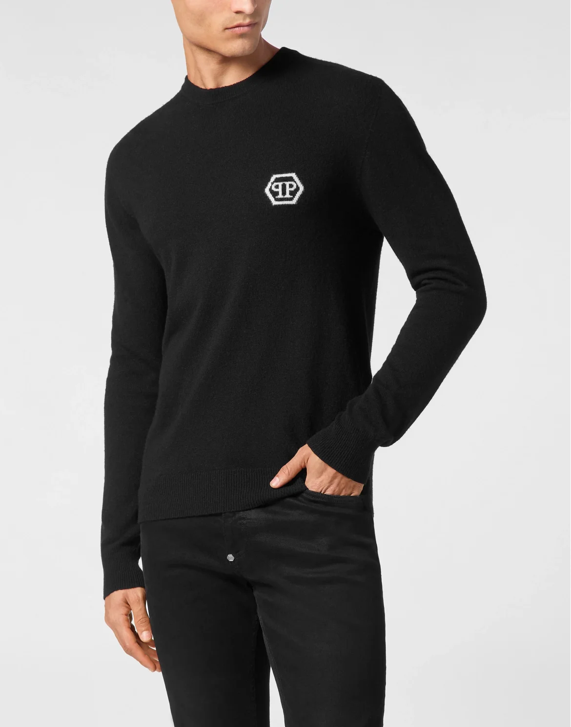 Pullover Round Neck Long-Sleeve Hexagon, цвет: Черный