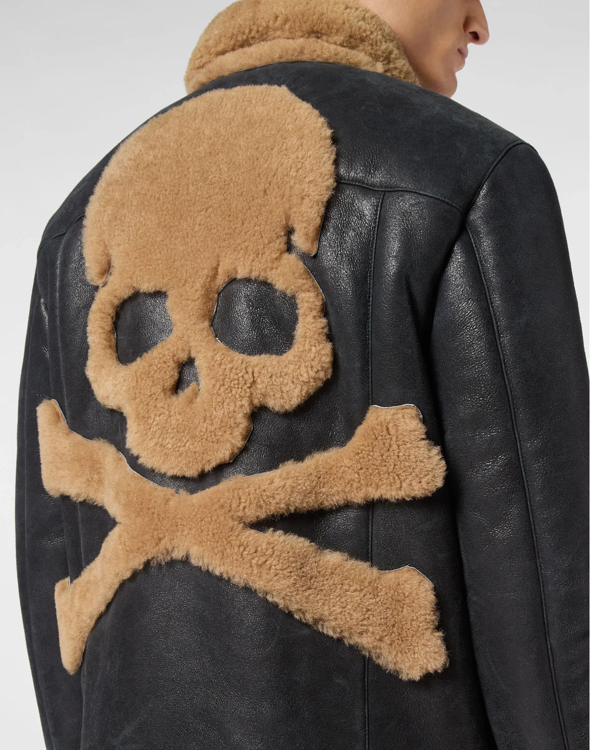 Shearling Leather Biker Jacket, цвет: Черный