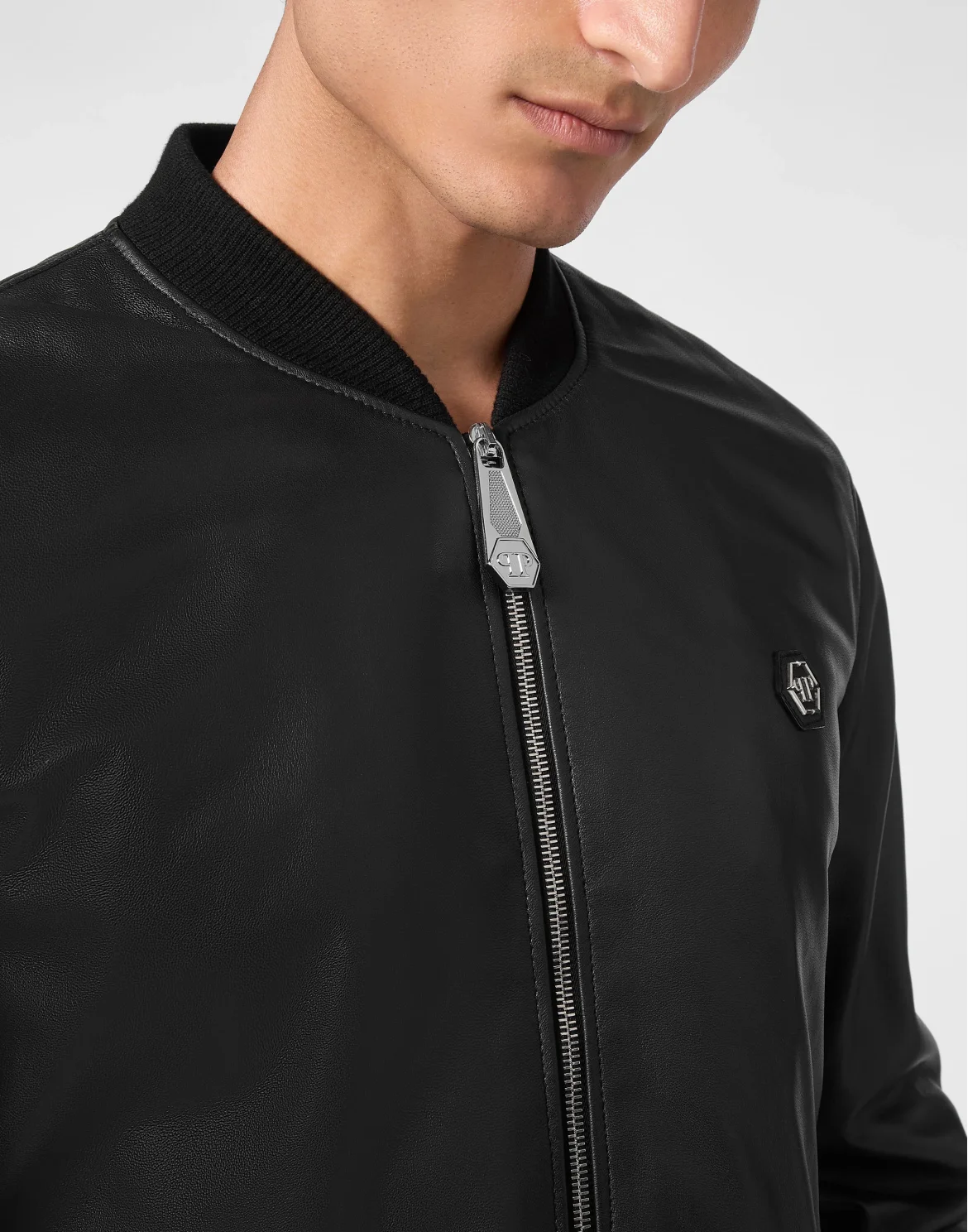 Basic Leather Bomber, цвет: Черный