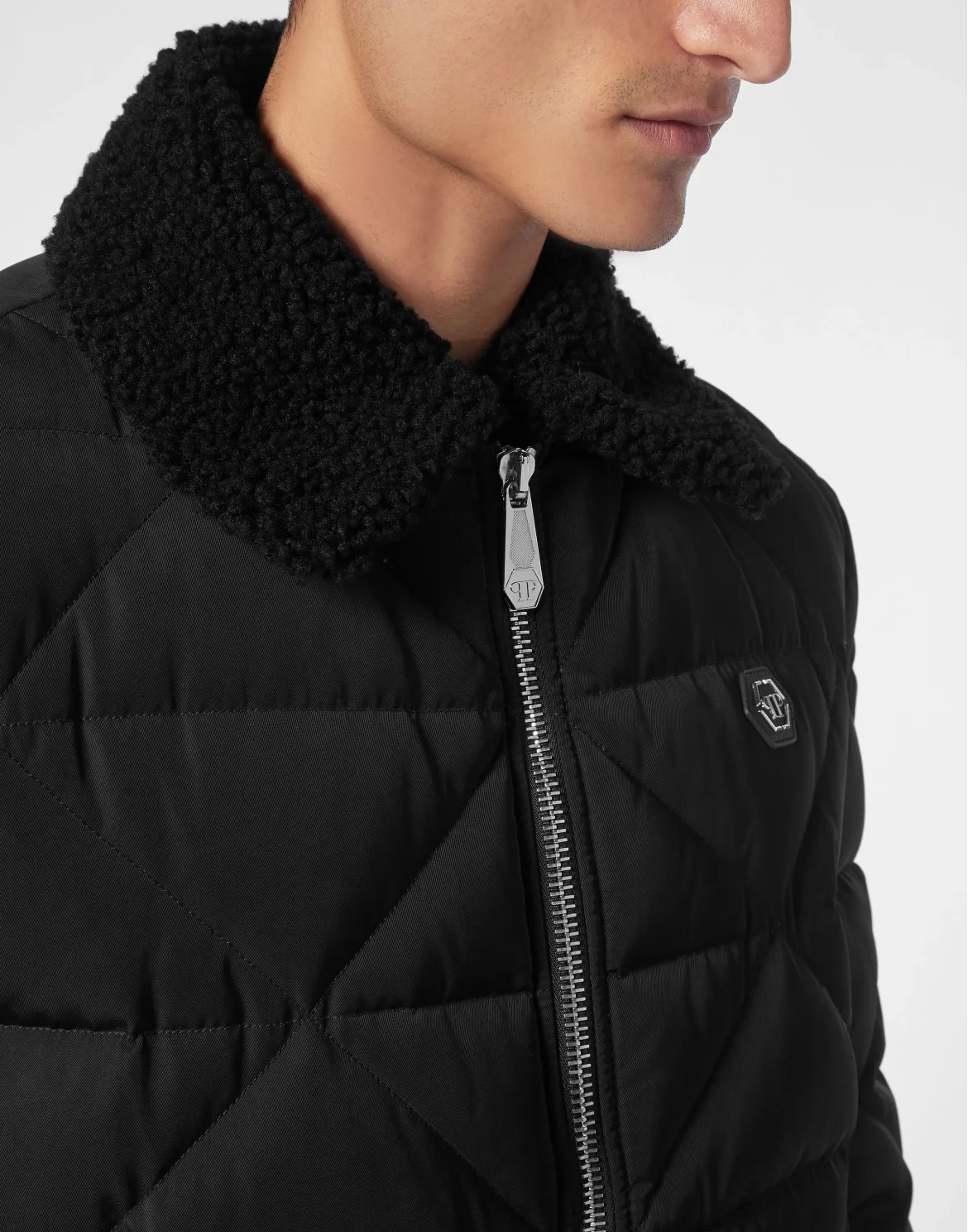 Shearling Nylon Padded Jacket, цвет: Черный
