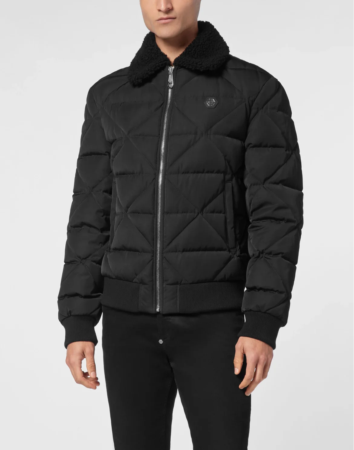Shearling Nylon Padded Jacket, цвет: Черный