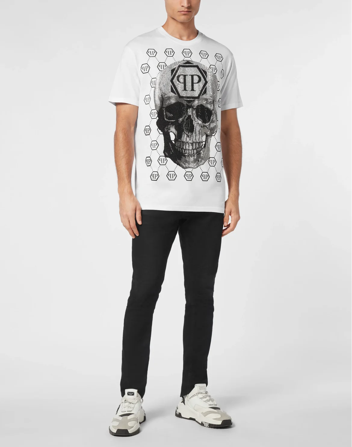 T-shirt Round Neck SS Skull strass, цвет: Белый