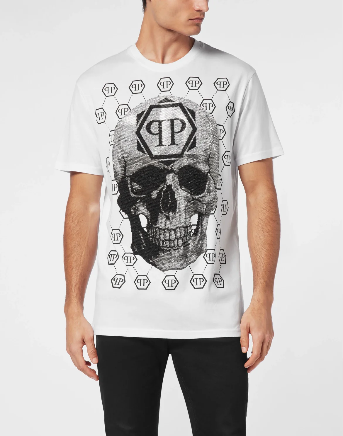 T-shirt Round Neck SS Skull strass, цвет: Белый