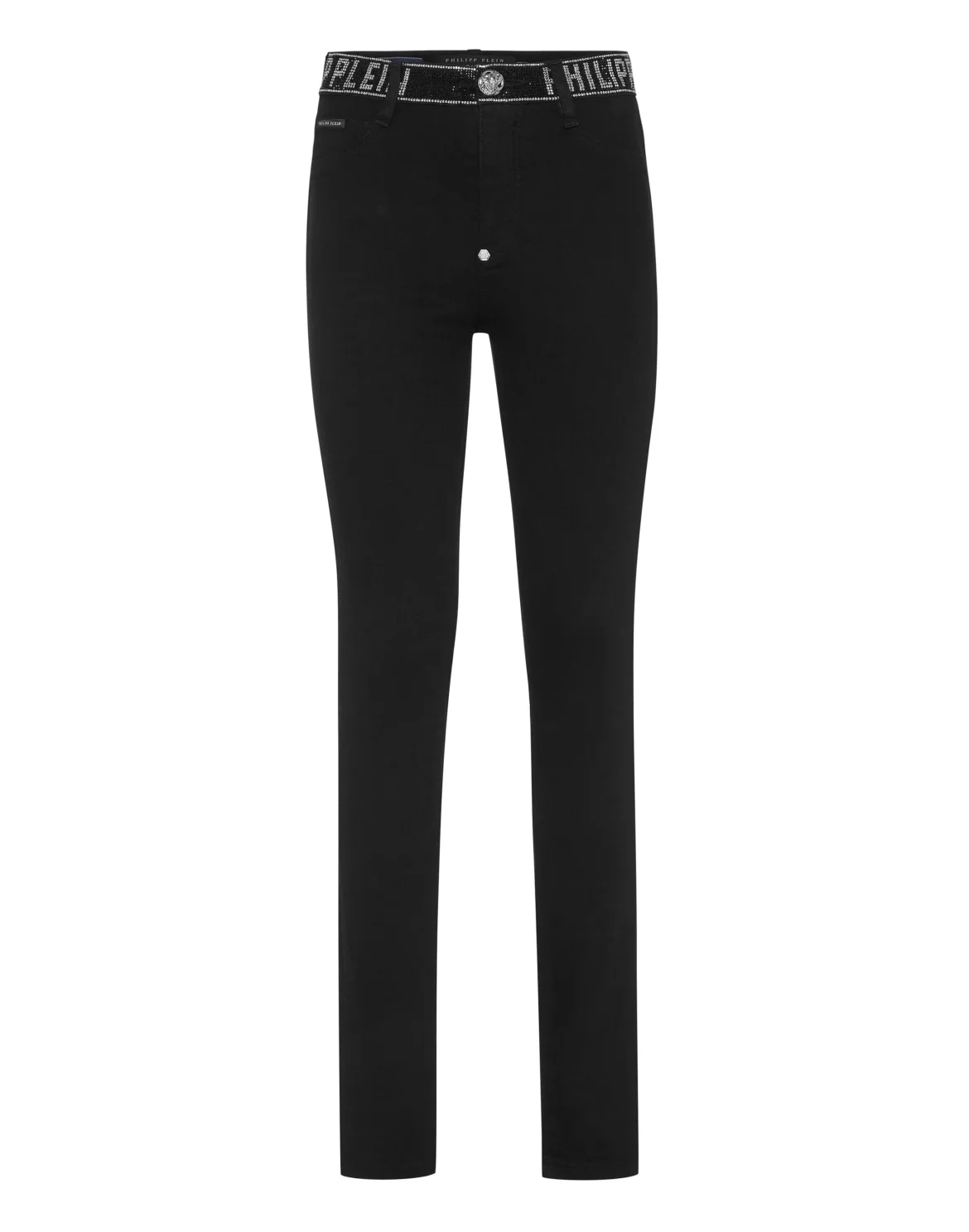 Denim Strass Band High Waist Jegging Trousers, цвет: Черный