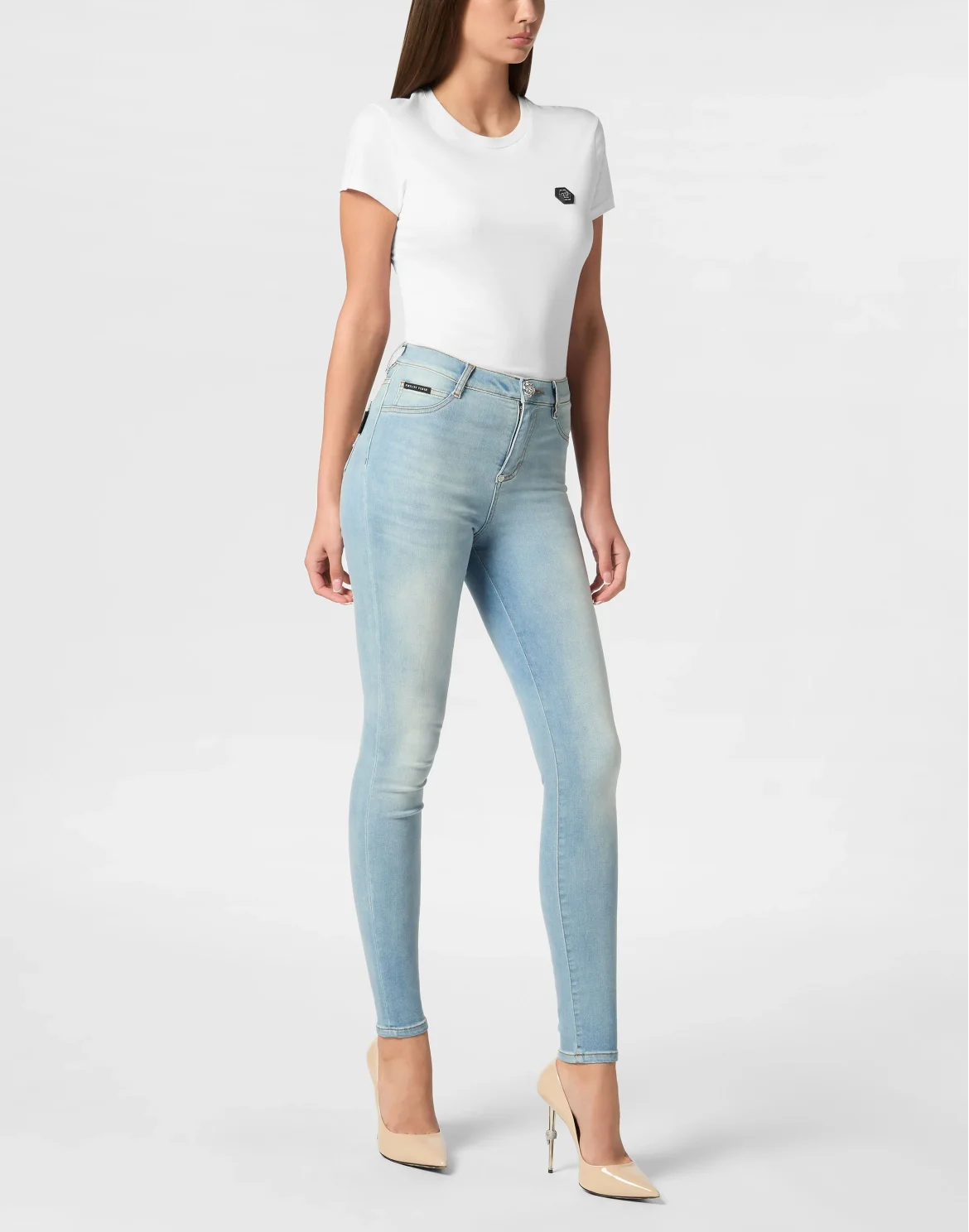Denim High Waist Jegging Trousers Hexagon, цвет: Синий