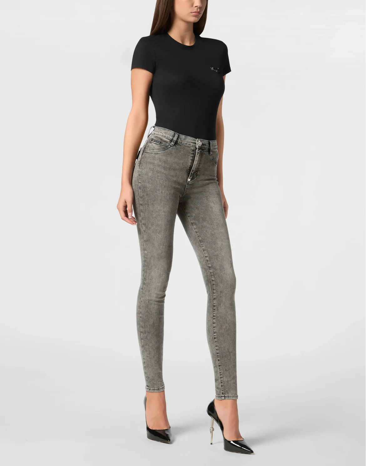 Denim High Waist Jegging Trousers Hexagon, цвет: Черный