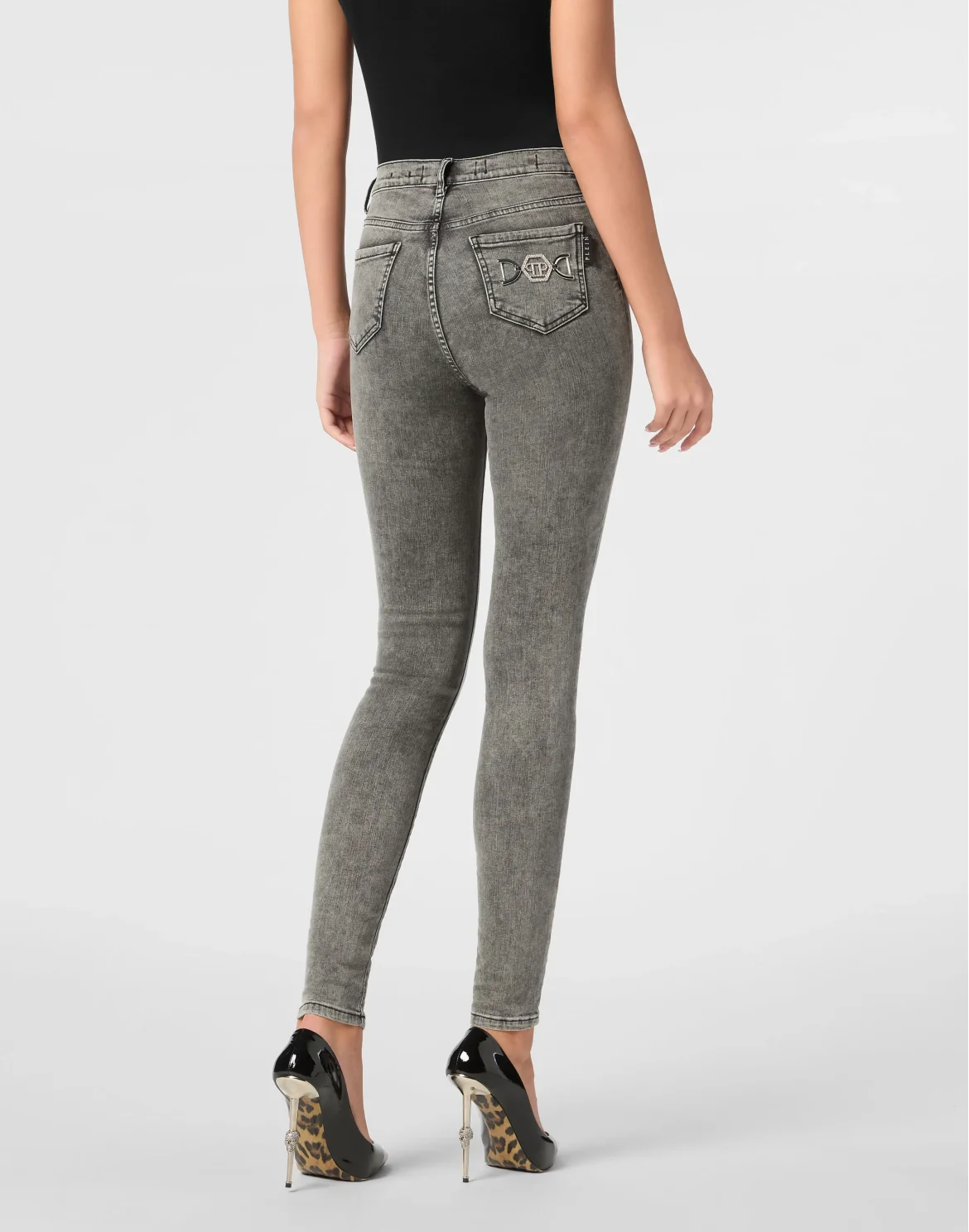 Denim High Waist Jegging Trousers Hexagon, цвет: Черный