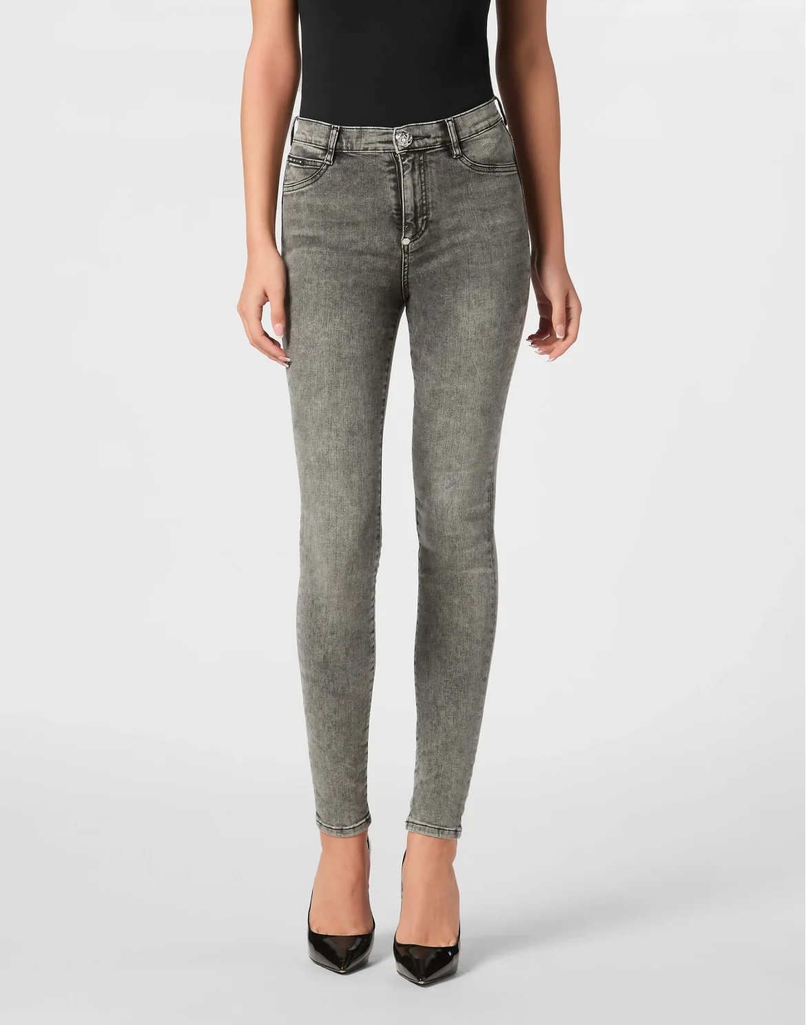 Denim High Waist Jegging Trousers Hexagon, цвет: Черный