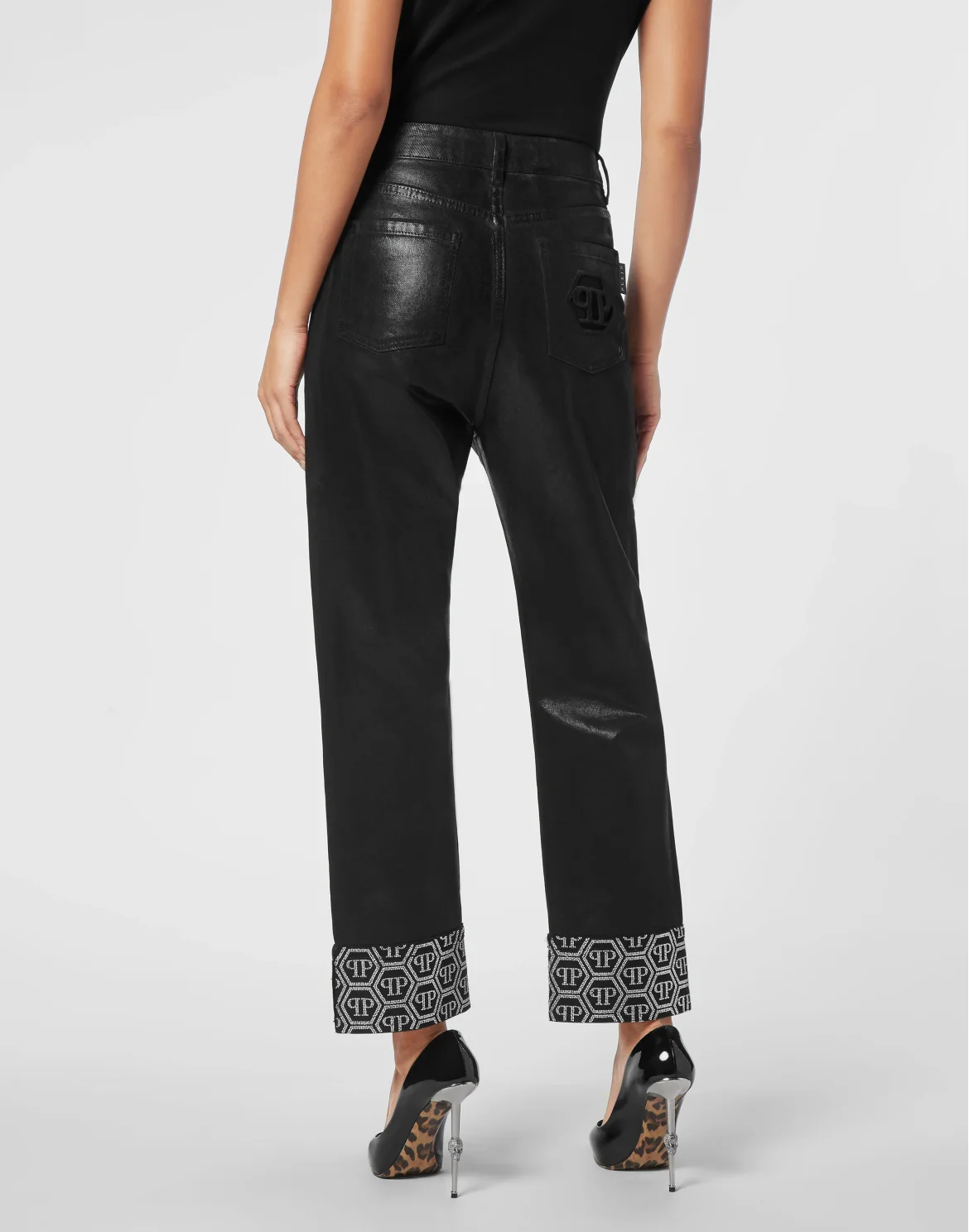 Denim Trousers Loose Fit Cufffed Monogram, цвет: Черный