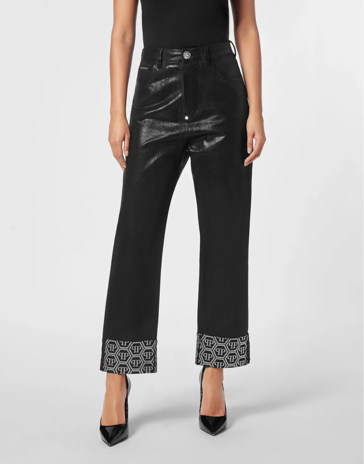Denim Trousers Loose Fit Cufffed Monogram, цвет: Черный