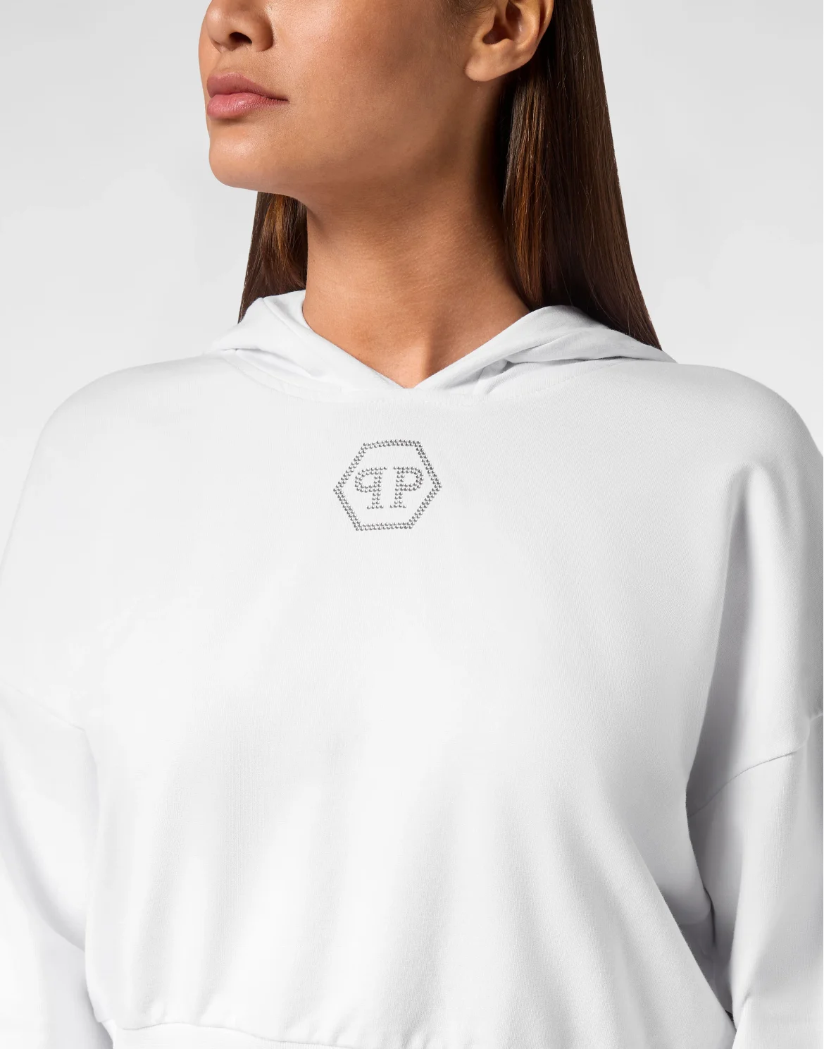 Cropped Hoodie Sweatshirt Crystal Hexagon, цвет: Белый
