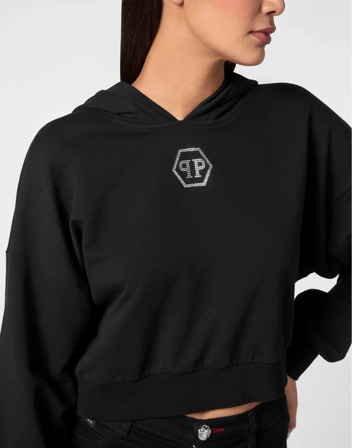 Cropped Hoodie Sweatshirt Crystal Hexagon, цвет: Черный