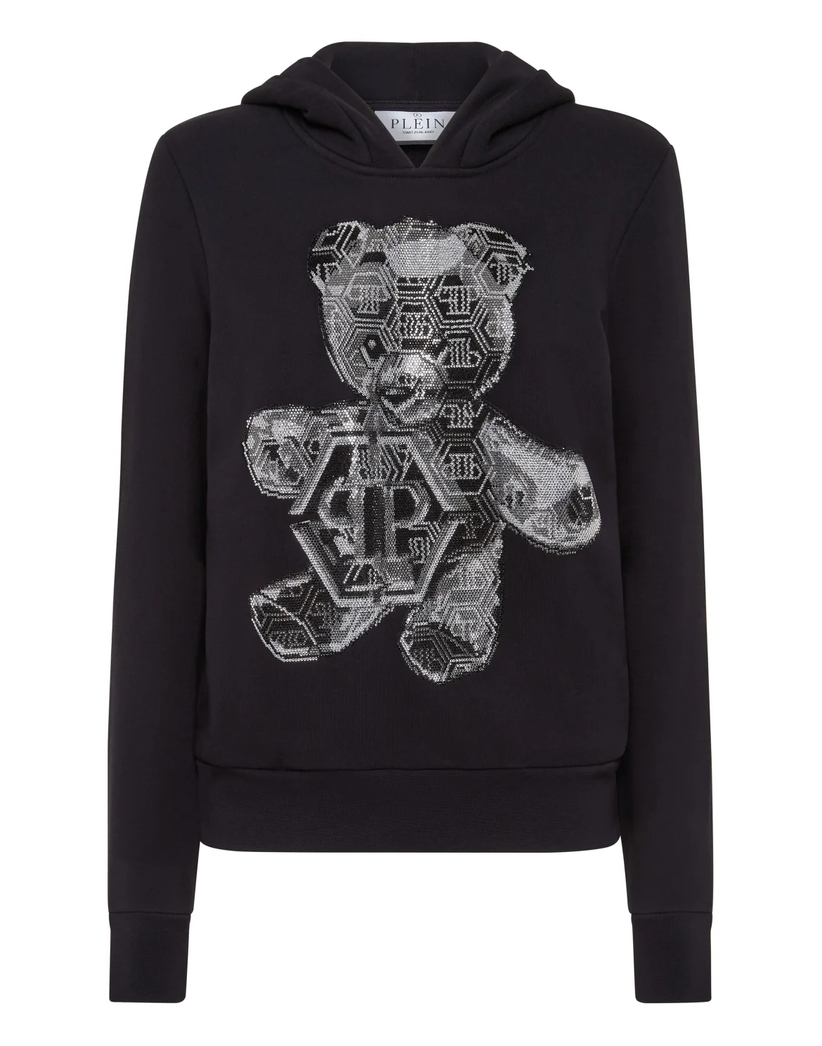 Oversize Hoodie Sweatshirt Strass Teddy Bear, цвет: Черный