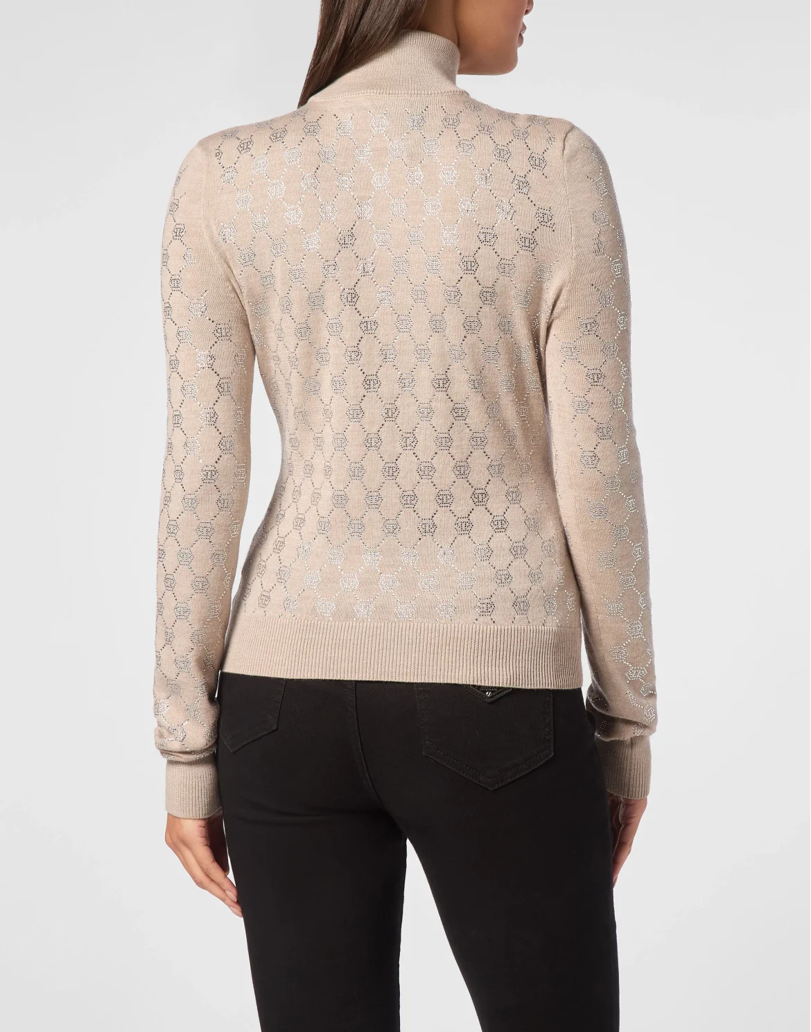 Knitted Strass Top With Padded Shoulders Monogram, цвет: Бежевый
