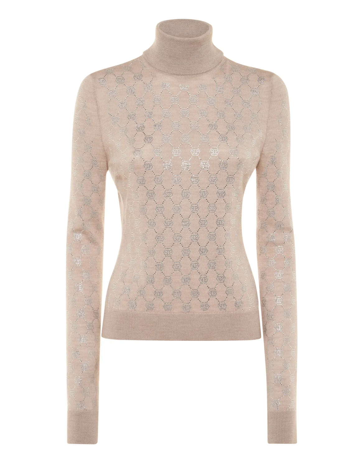 Knitted Strass Top With Padded Shoulders Monogram, цвет: Бежевый