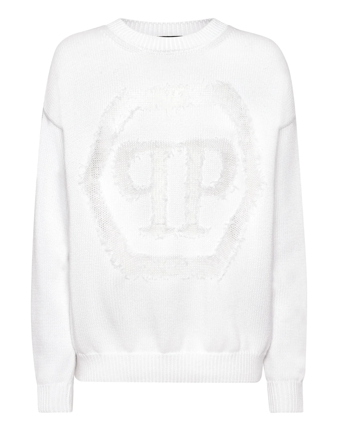 Knitted Pullover Round Neck Long-Sleeve Hexagon, цвет: Белый