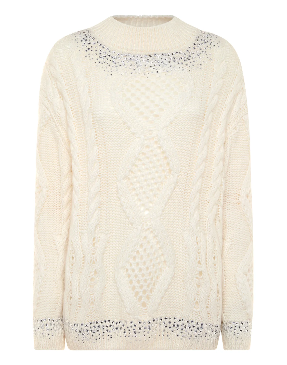Knitted Pullover Round Neck Long-Sleeve Strass, цвет: Белый