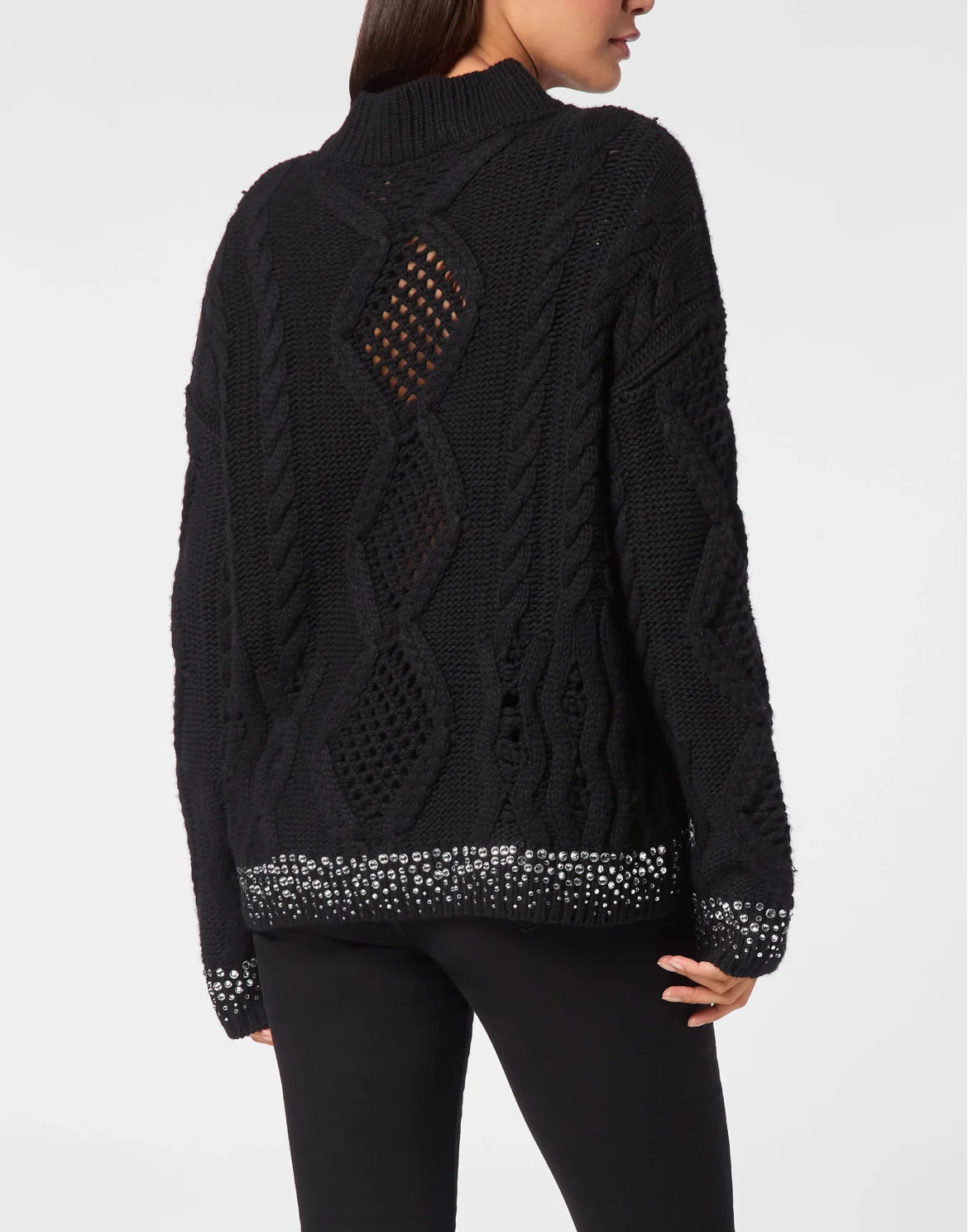 Knitted Pullover Round Neck Long-Sleeve Strass, цвет: Черный