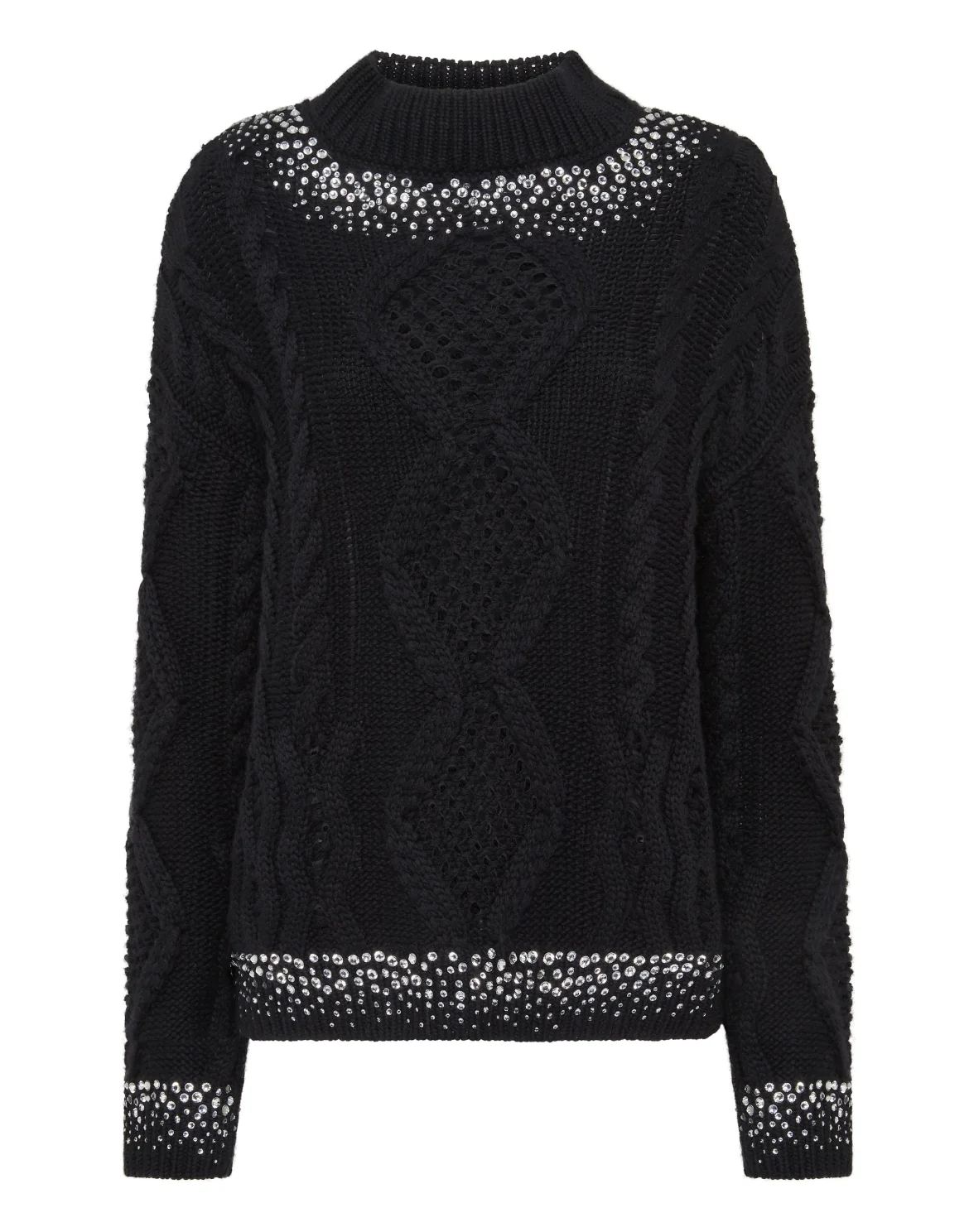 Knitted Pullover Round Neck Long-Sleeve Strass, цвет: Черный