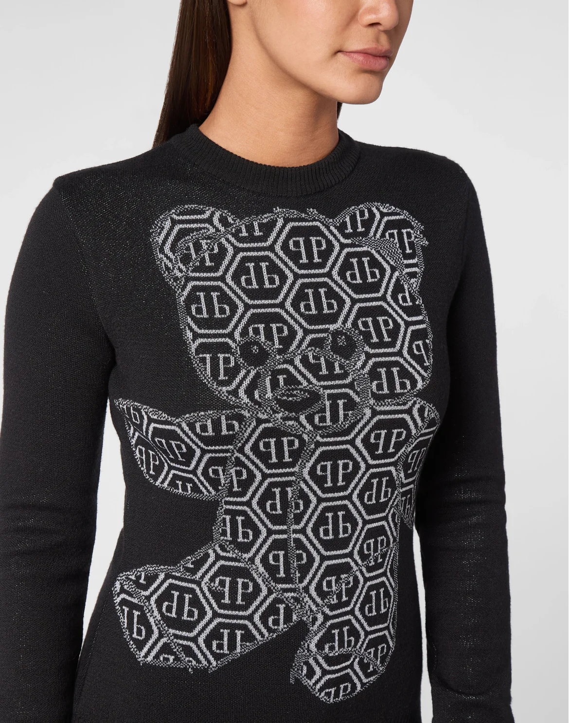 Pullover Round Neck Sexy Pure Strass Teddy Bear, цвет: Черный
