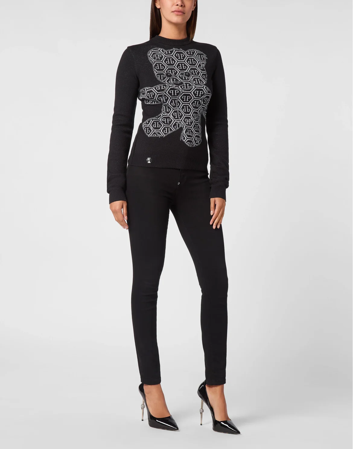 Pullover Round Neck Sexy Pure Strass Teddy Bear, цвет: Черный