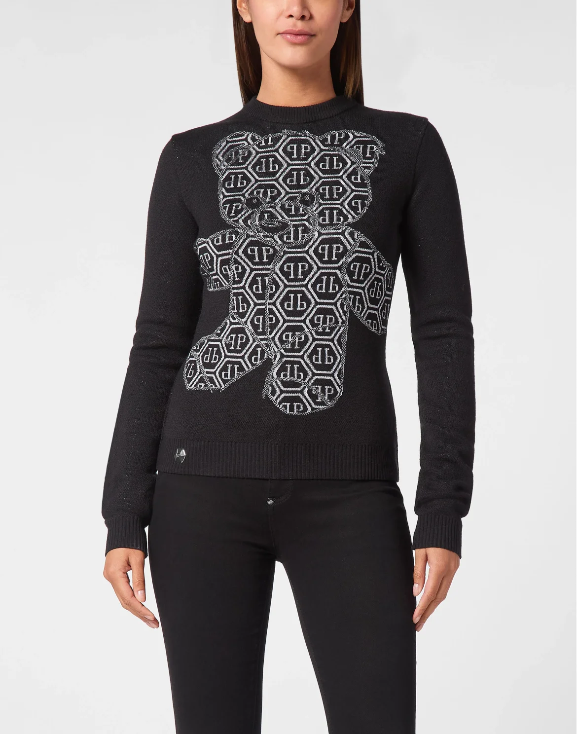 Pullover Round Neck Sexy Pure Strass Teddy Bear, цвет: Черный