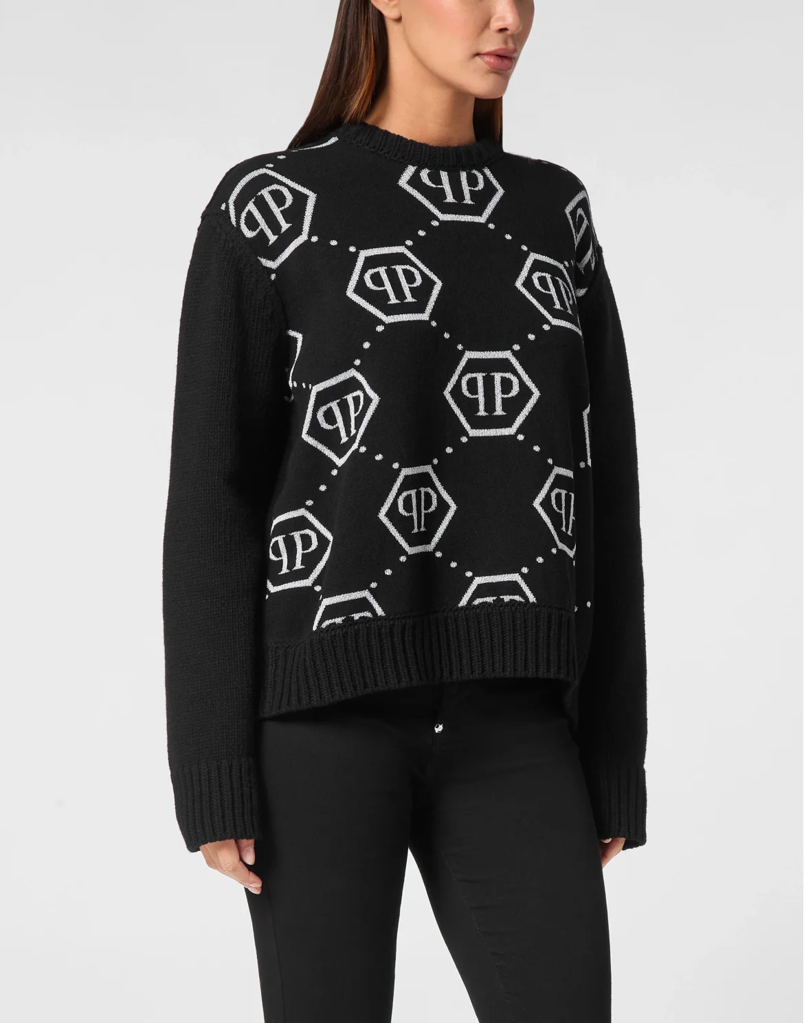 Pullover Round Neck Strass Monogram, цвет: Черный