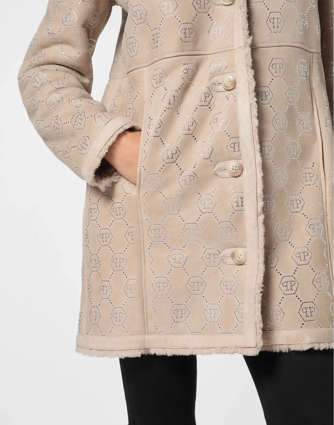 Shearling Oversize Coat Strass Monogram, цвет: Бежевый