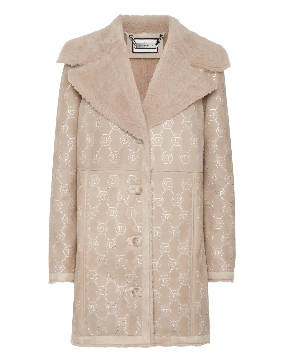 Shearling Oversize Coat Strass Monogram, цвет: Бежевый