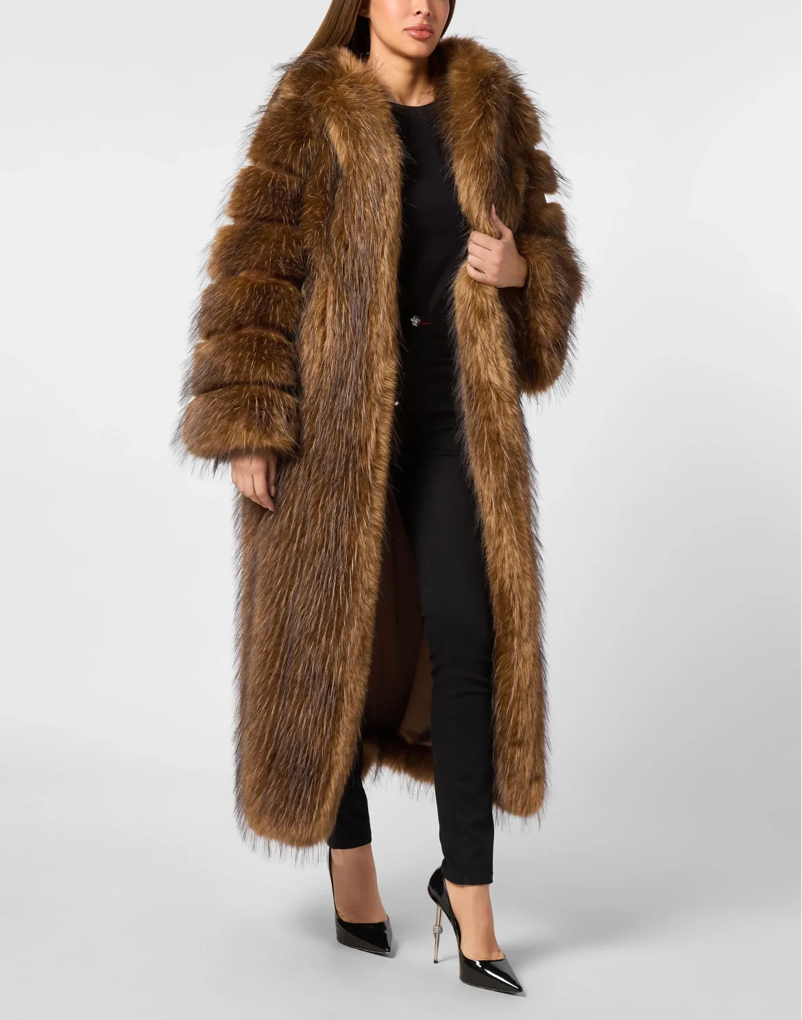 Oversize Long Eco Fox Coat, цвет: Коричневый