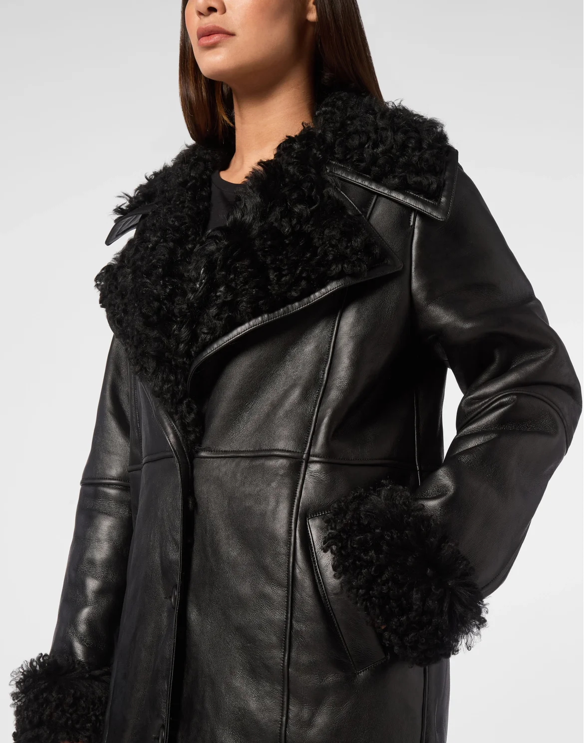 Shearling Coat Long, цвет: Черный