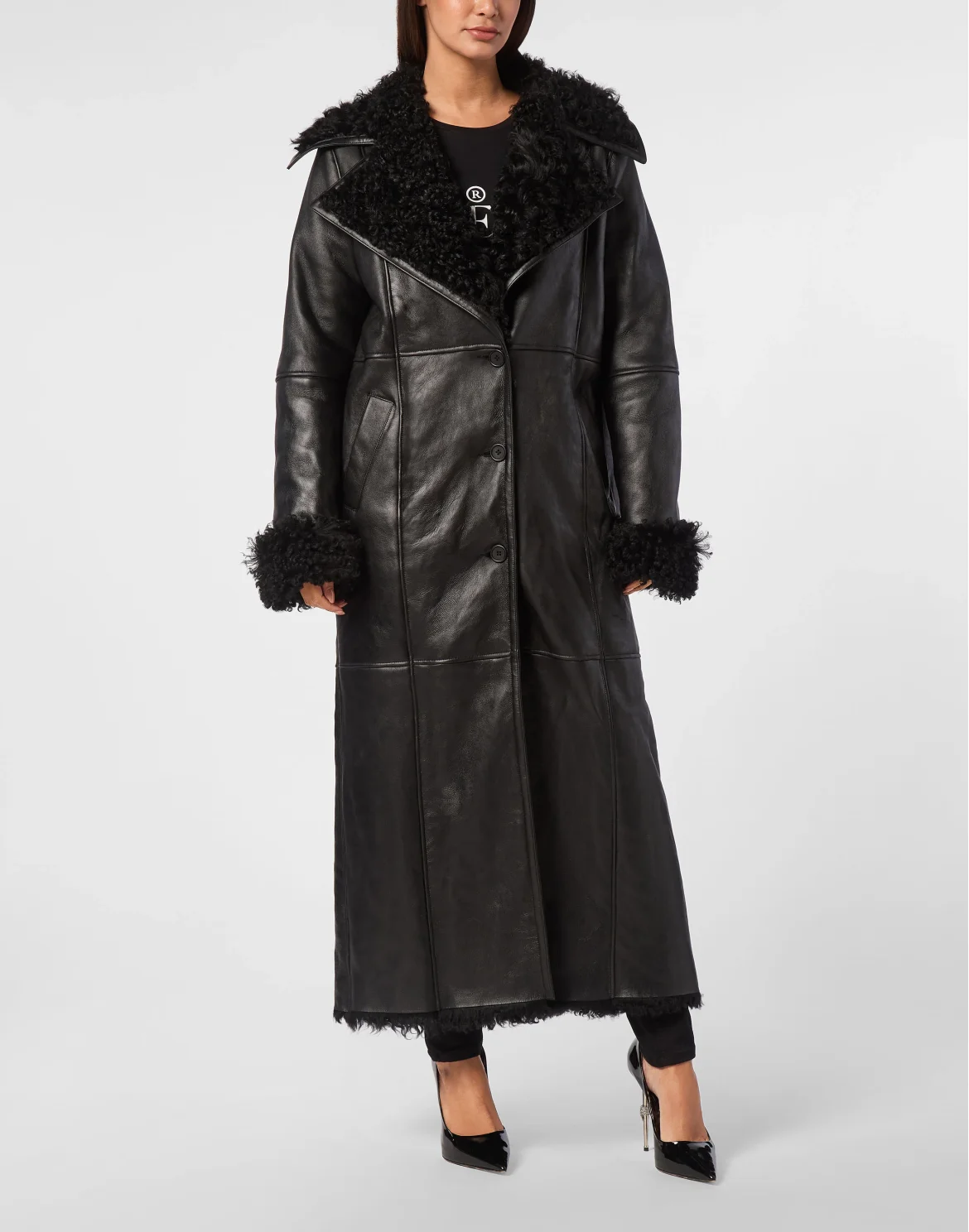 Shearling Coat Long, цвет: Черный