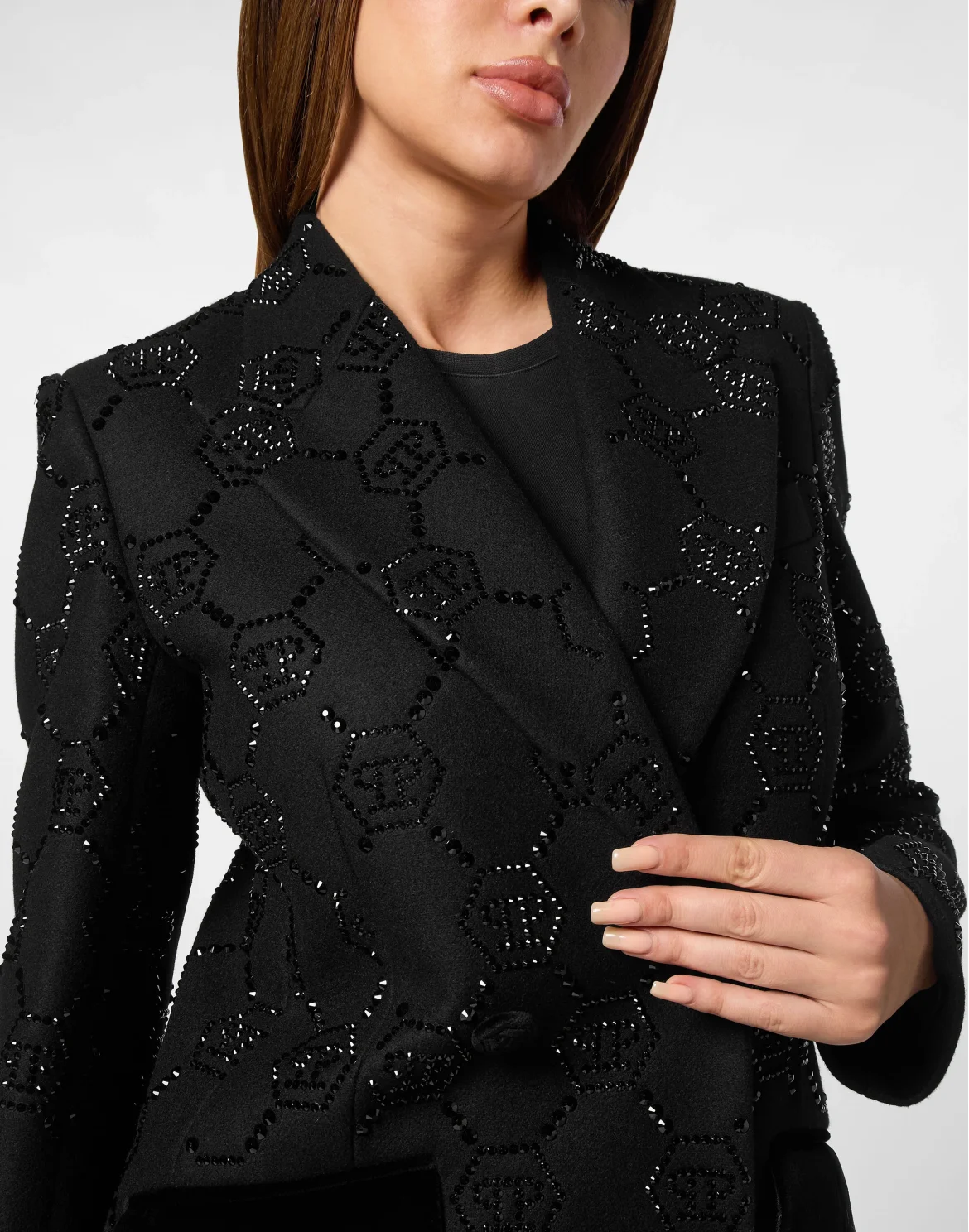 Maxi Coat Strass Monogram, цвет: Черный